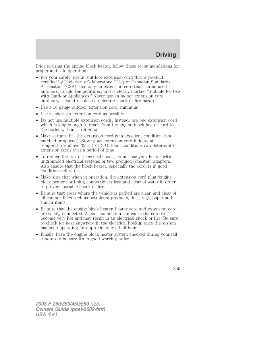 Driving | FORD 2008 F-550 v.4 User Manual | Page 259 / 400