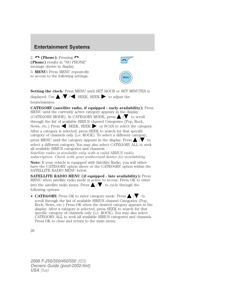 Entertainment systems | FORD 2008 F-550 v.4 User Manual | Page 26 / 400