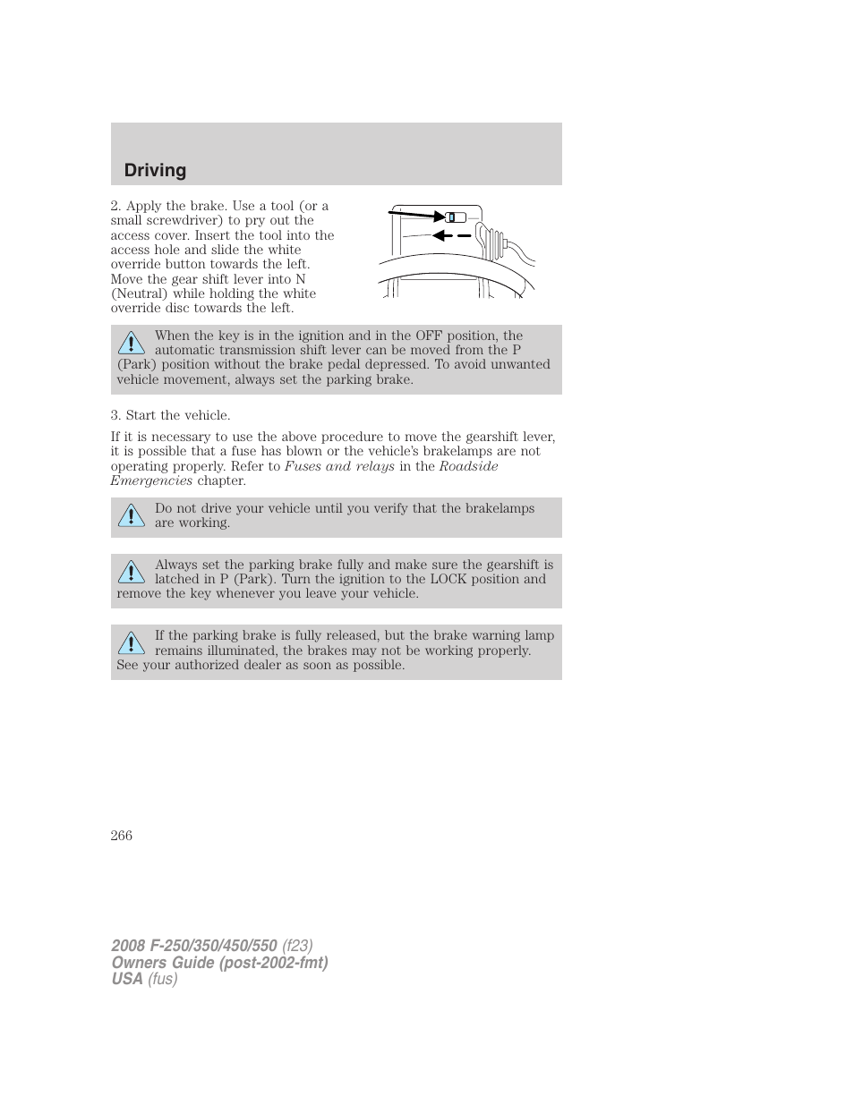 Driving | FORD 2008 F-550 v.4 User Manual | Page 266 / 400