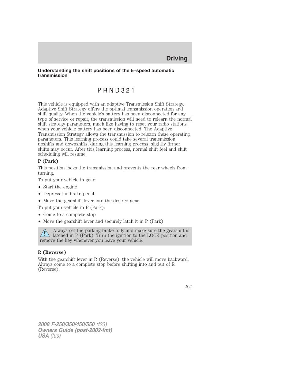 Driving | FORD 2008 F-550 v.4 User Manual | Page 267 / 400