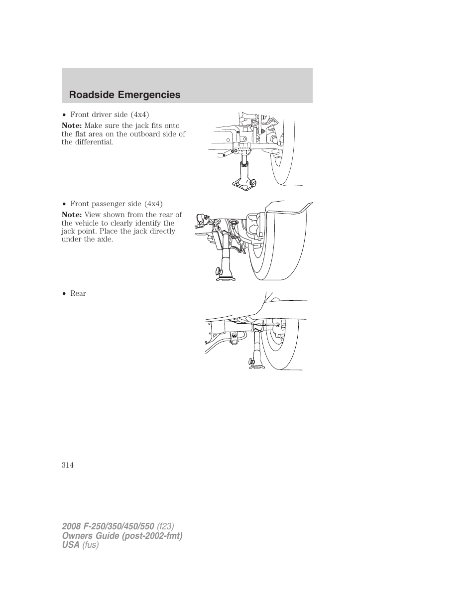 Roadside emergencies | FORD 2008 F-550 v.4 User Manual | Page 314 / 400