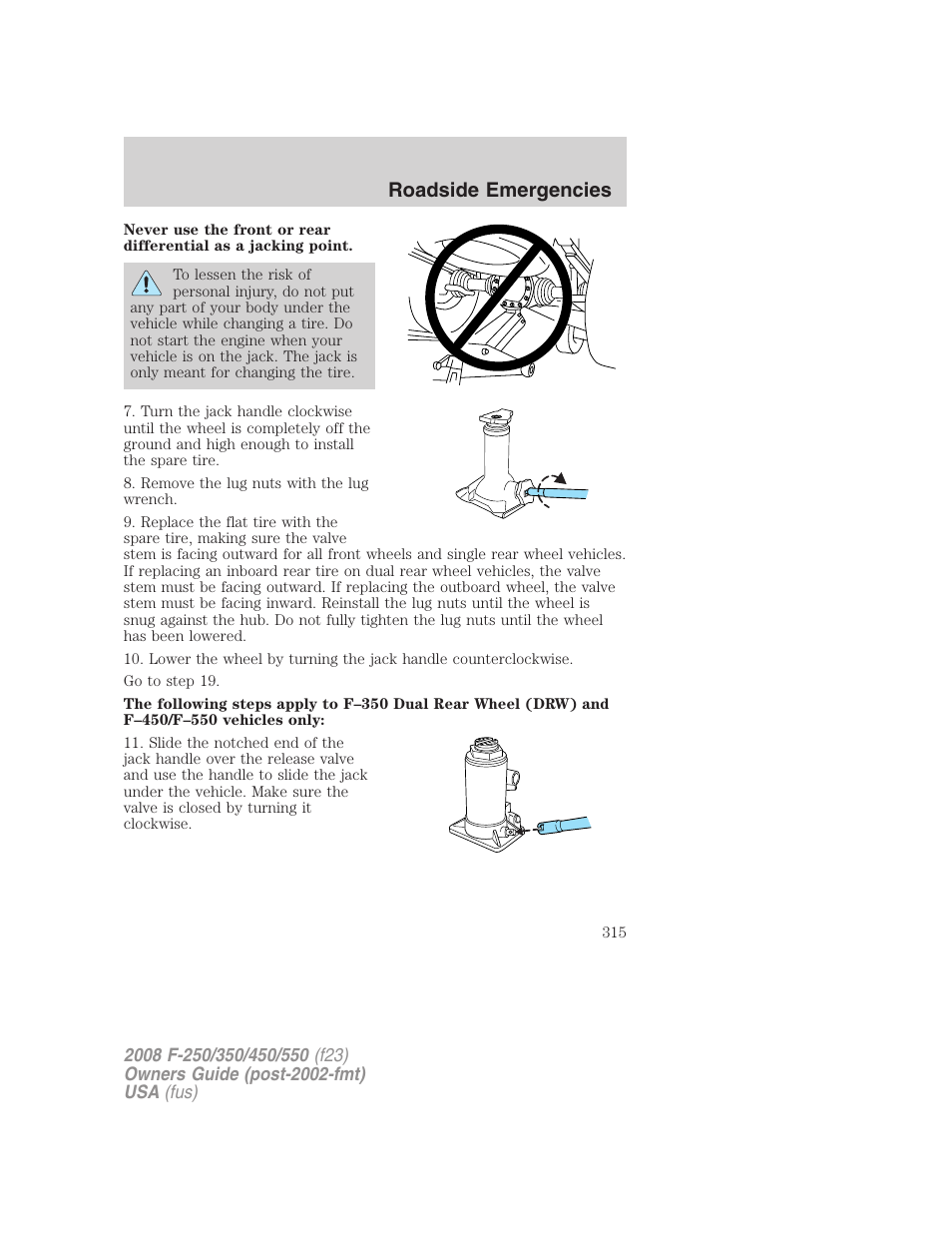 Roadside emergencies | FORD 2008 F-550 v.4 User Manual | Page 315 / 400