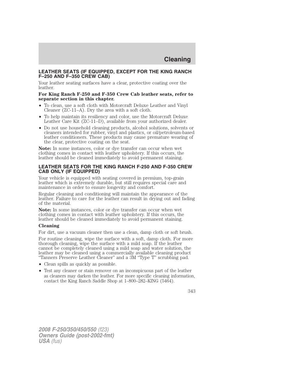 Cleaning | FORD 2008 F-550 v.4 User Manual | Page 343 / 400