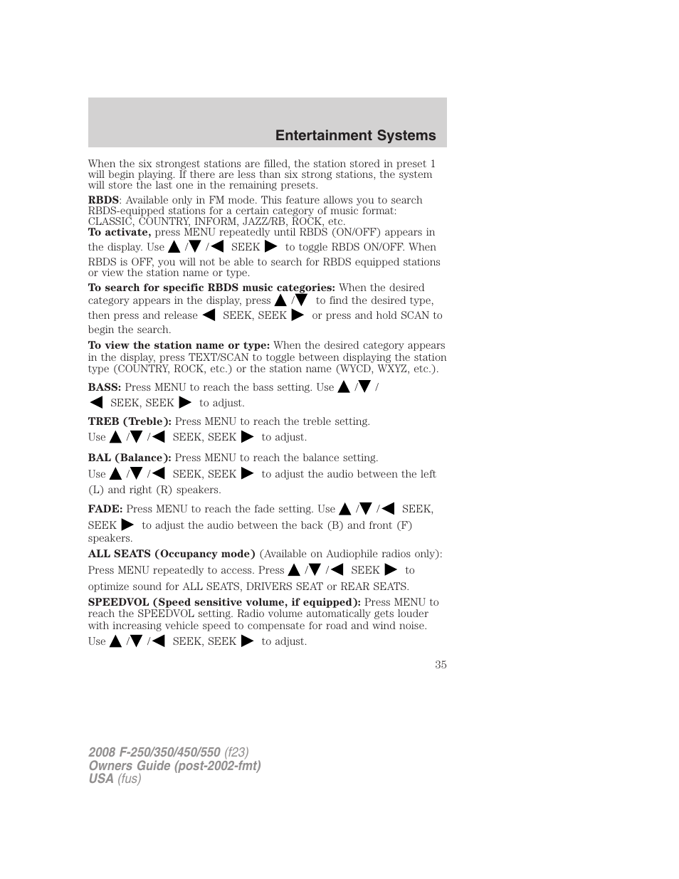 Entertainment systems | FORD 2008 F-550 v.4 User Manual | Page 35 / 400