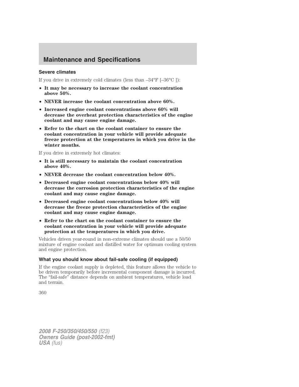 Severe climates, Maintenance and specifications | FORD 2008 F-550 v.4 User Manual | Page 360 / 400