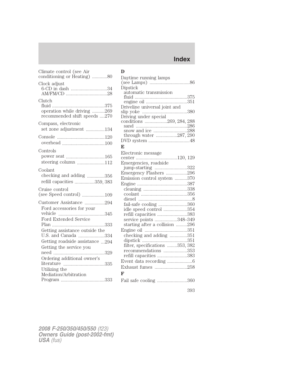 Index | FORD 2008 F-550 v.4 User Manual | Page 393 / 400