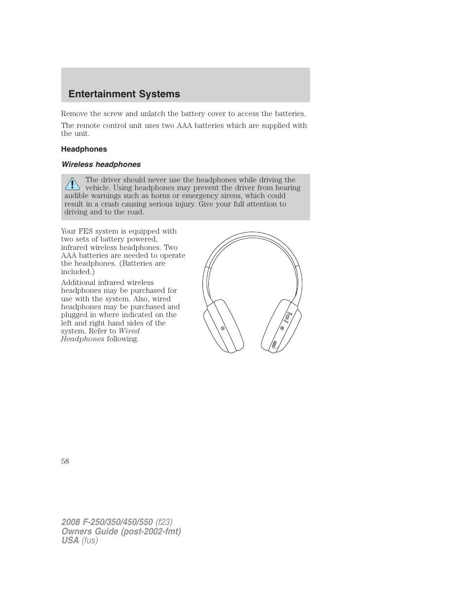 Headphones, Wireless headphones, Entertainment systems | FORD 2008 F-550 v.4 User Manual | Page 58 / 400