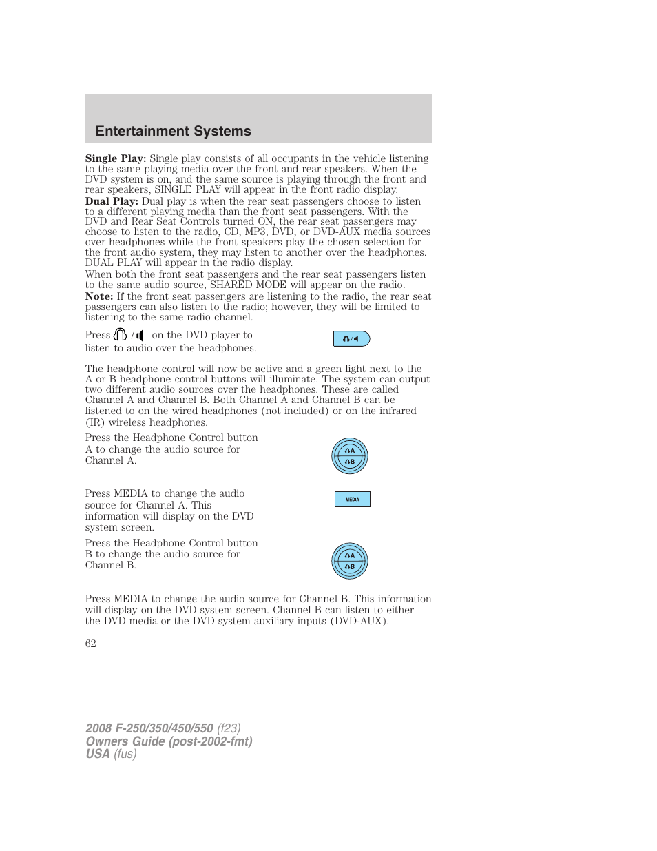 Entertainment systems | FORD 2008 F-550 v.4 User Manual | Page 62 / 400