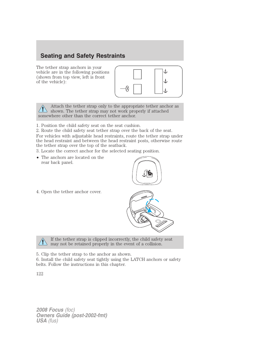 Seating and safety restraints | FORD 2008 Focus v.1 User Manual | Page 122 / 256