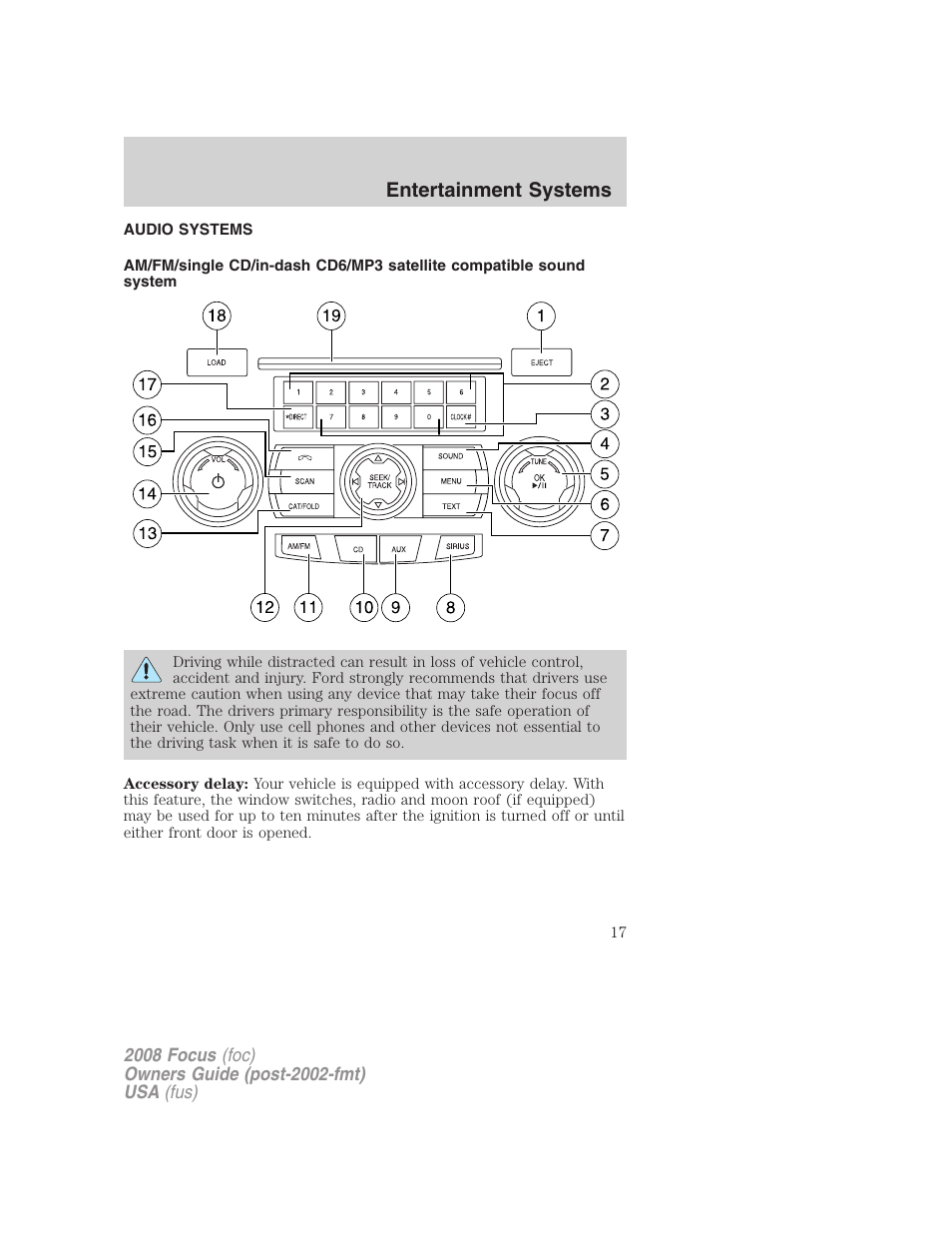 Entertainment systems, Audio systems | FORD 2008 Focus v.1 User Manual | Page 17 / 256