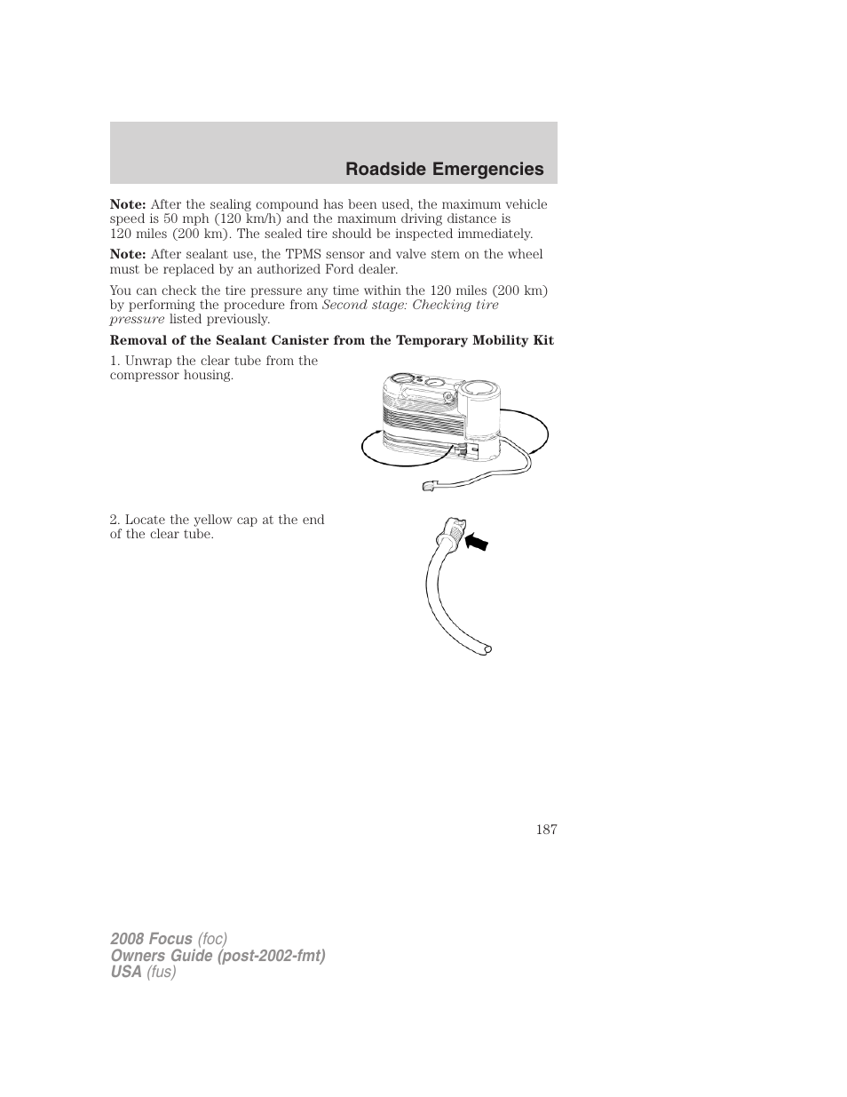 Roadside emergencies | FORD 2008 Focus v.1 User Manual | Page 187 / 256