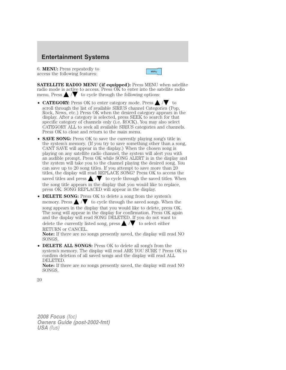 Entertainment systems | FORD 2008 Focus v.1 User Manual | Page 20 / 256