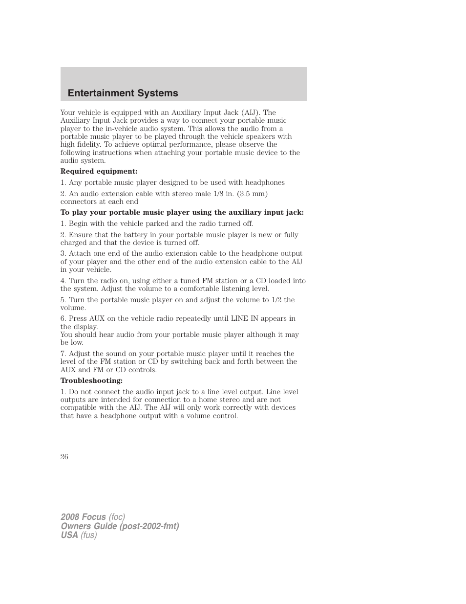 Entertainment systems | FORD 2008 Focus v.1 User Manual | Page 26 / 256