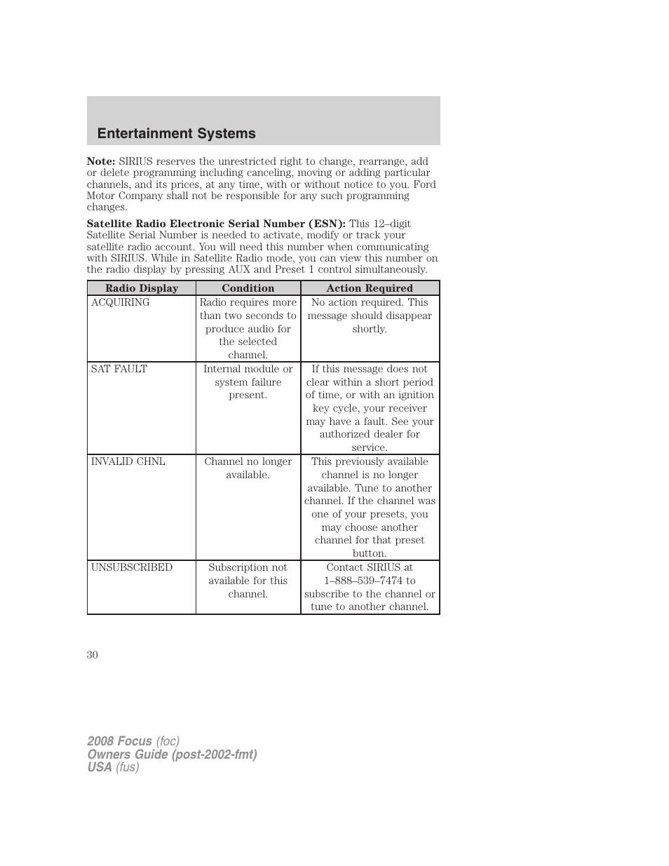 Entertainment systems | FORD 2008 Focus v.1 User Manual | Page 30 / 256