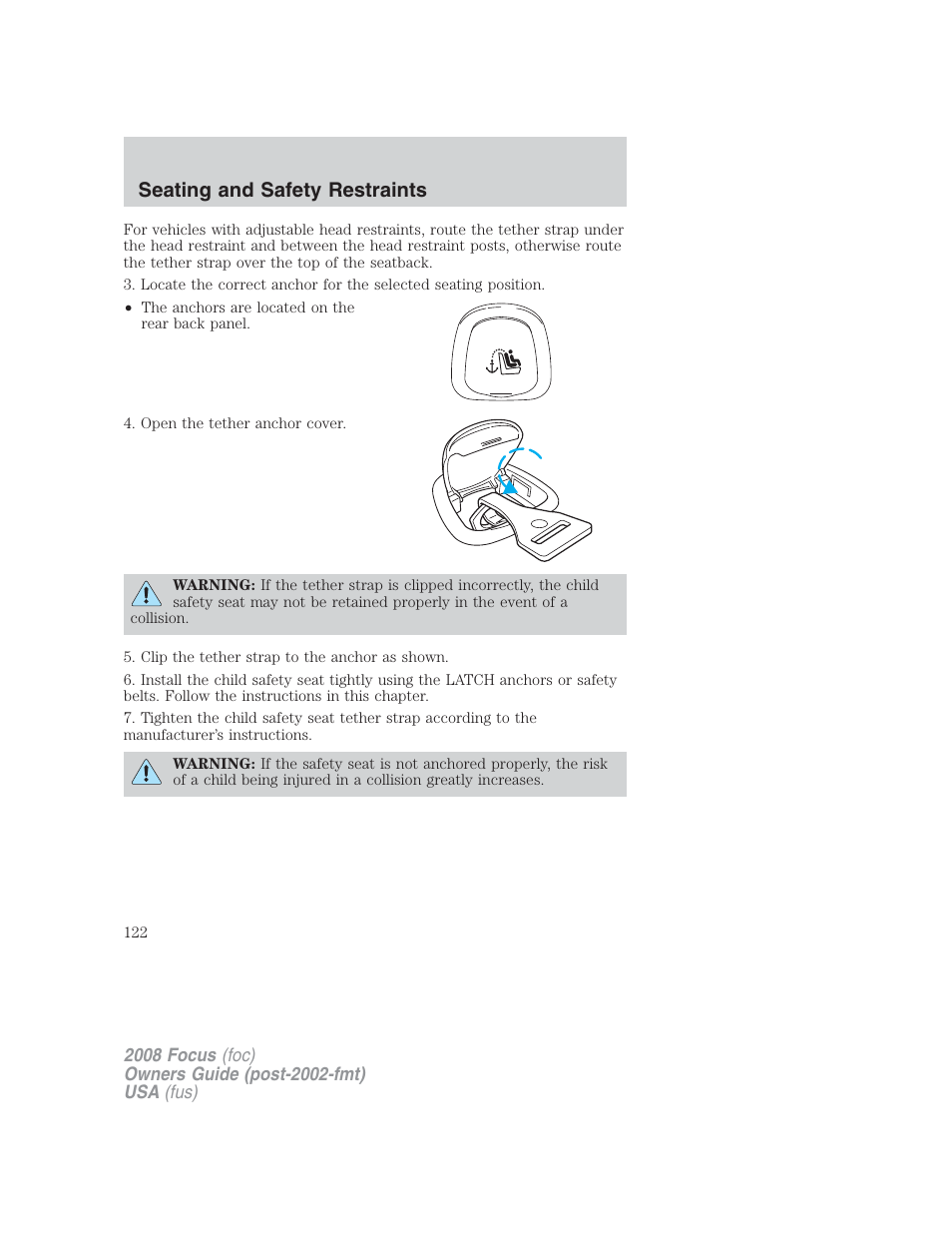 Seating and safety restraints | FORD 2008 Focus v.2 User Manual | Page 122 / 264