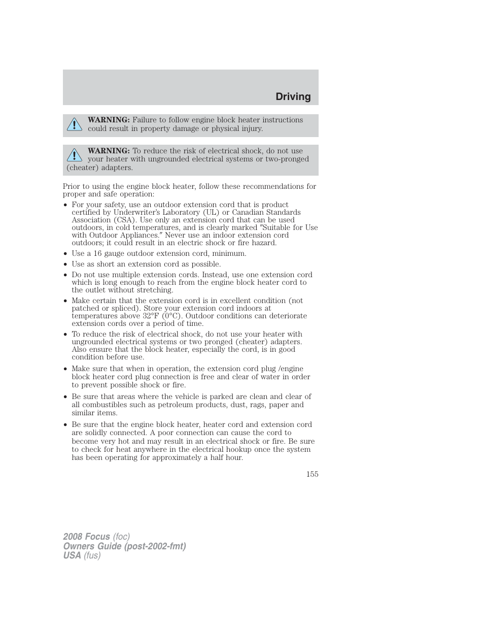 Driving | FORD 2008 Focus v.2 User Manual | Page 155 / 264