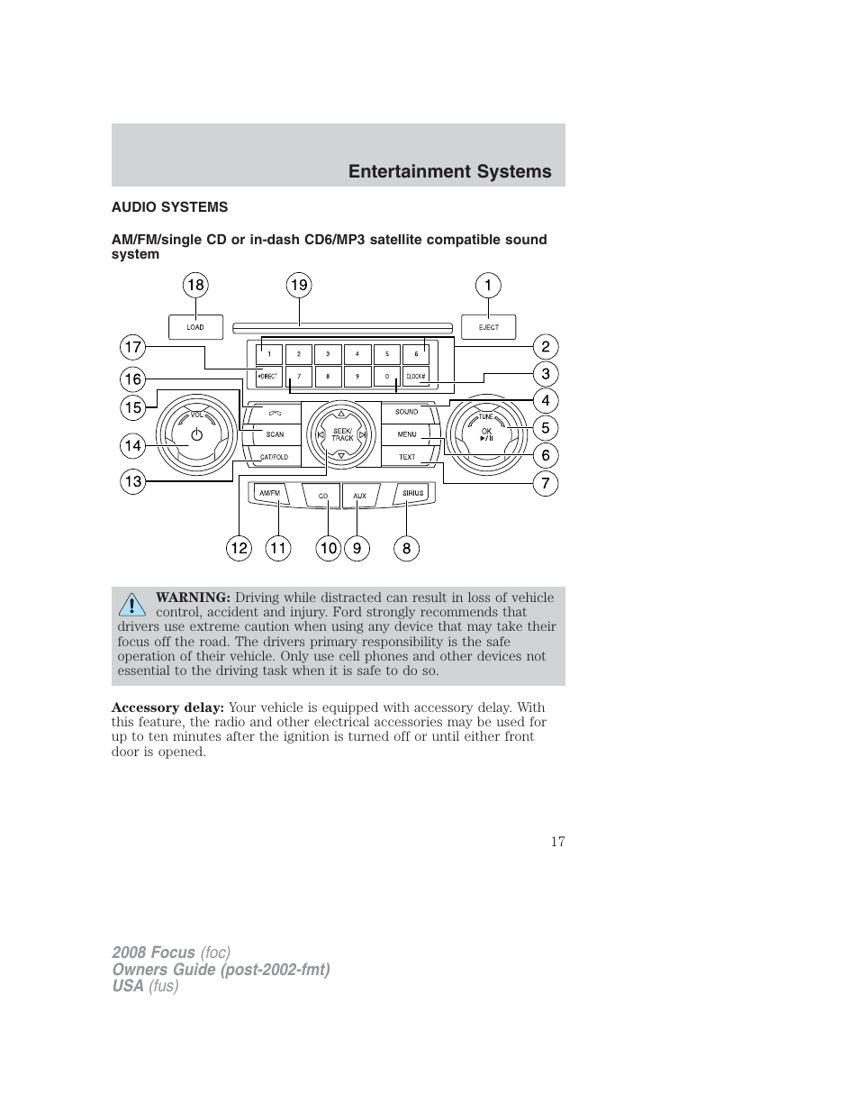 Entertainment systems, Audio systems | FORD 2008 Focus v.2 User Manual | Page 17 / 264