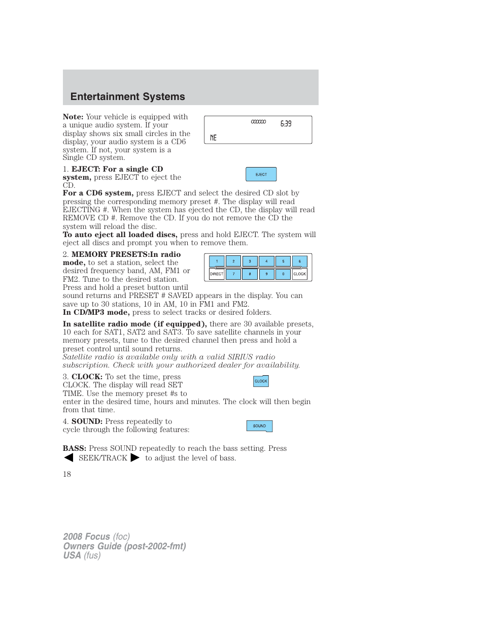 Entertainment systems | FORD 2008 Focus v.2 User Manual | Page 18 / 264