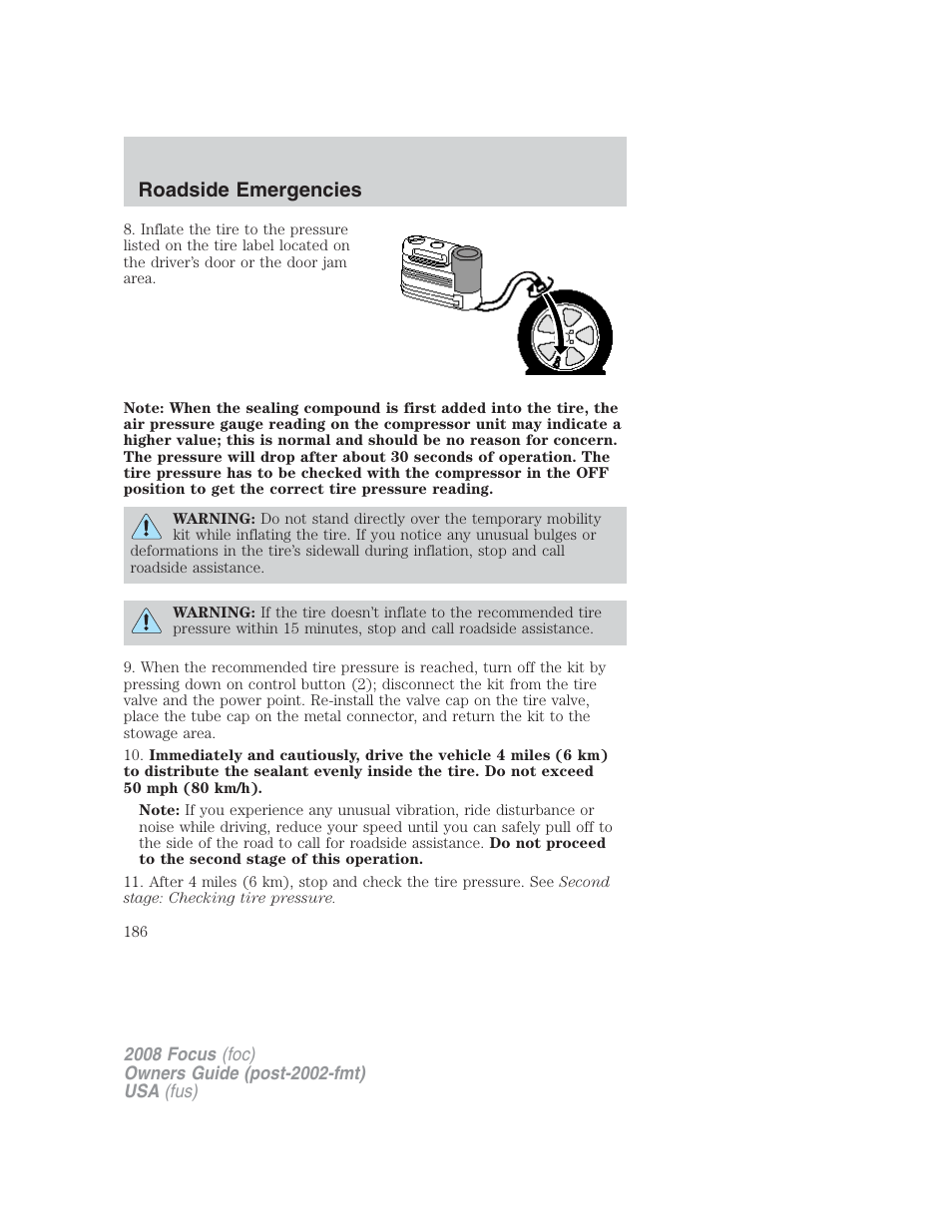 Roadside emergencies | FORD 2008 Focus v.2 User Manual | Page 186 / 264