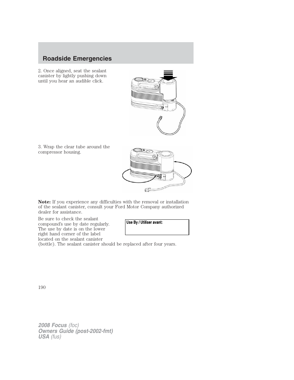 Roadside emergencies | FORD 2008 Focus v.2 User Manual | Page 190 / 264