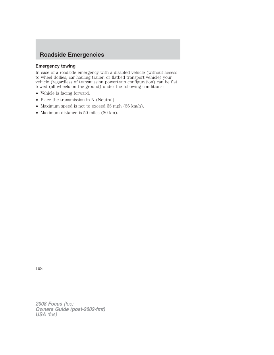 Emergency towing | FORD 2008 Focus v.2 User Manual | Page 198 / 264