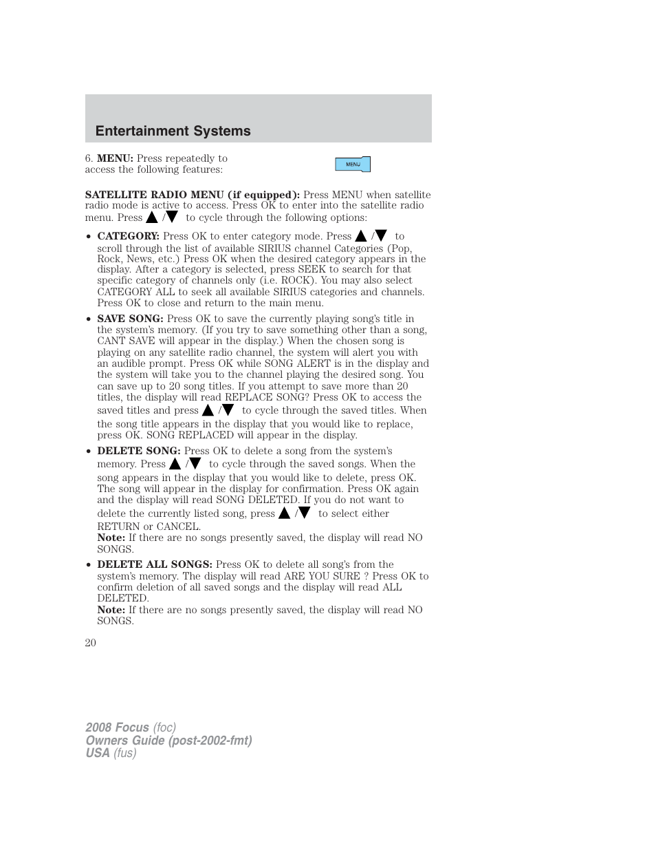 Entertainment systems | FORD 2008 Focus v.2 User Manual | Page 20 / 264