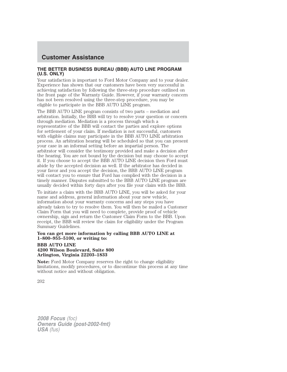 Customer assistance | FORD 2008 Focus v.2 User Manual | Page 202 / 264