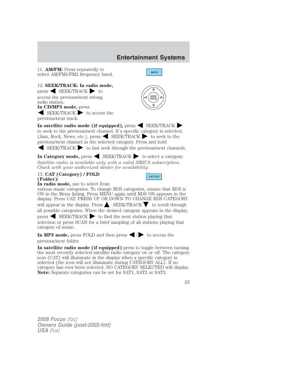 Entertainment systems | FORD 2008 Focus v.2 User Manual | Page 23 / 264