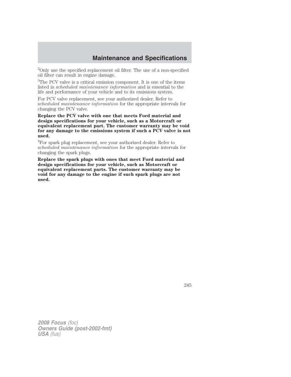 Maintenance and specifications | FORD 2008 Focus v.2 User Manual | Page 245 / 264