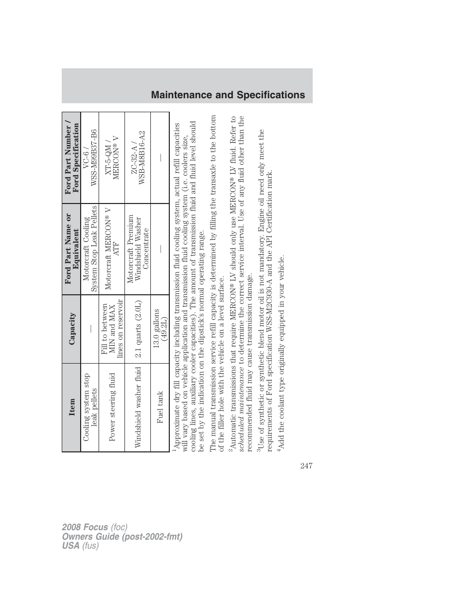 Maintenance and specifications | FORD 2008 Focus v.2 User Manual | Page 247 / 264