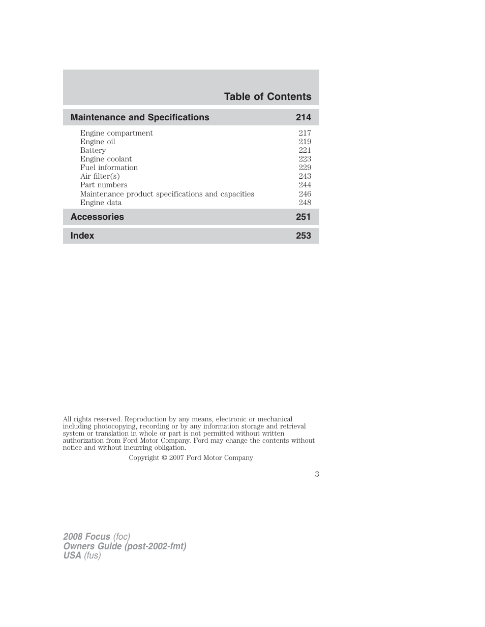 FORD 2008 Focus v.2 User Manual | Page 3 / 264