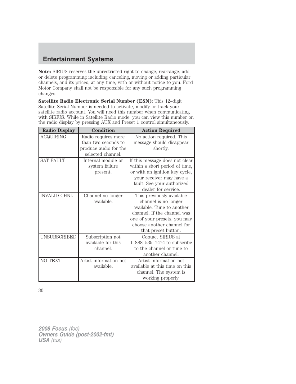 Entertainment systems | FORD 2008 Focus v.2 User Manual | Page 30 / 264