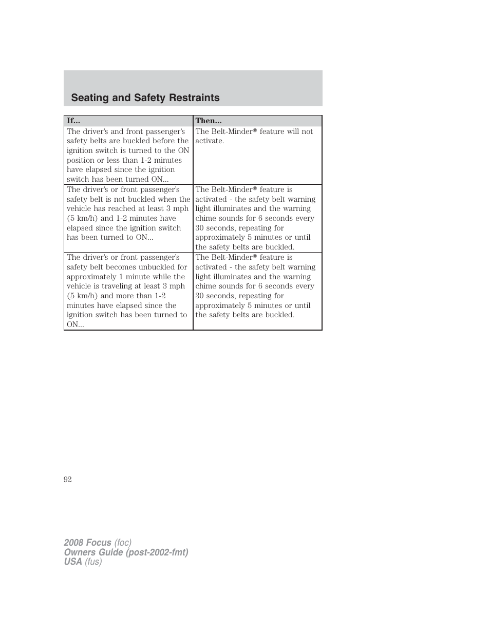 Seating and safety restraints | FORD 2008 Focus v.2 User Manual | Page 92 / 264