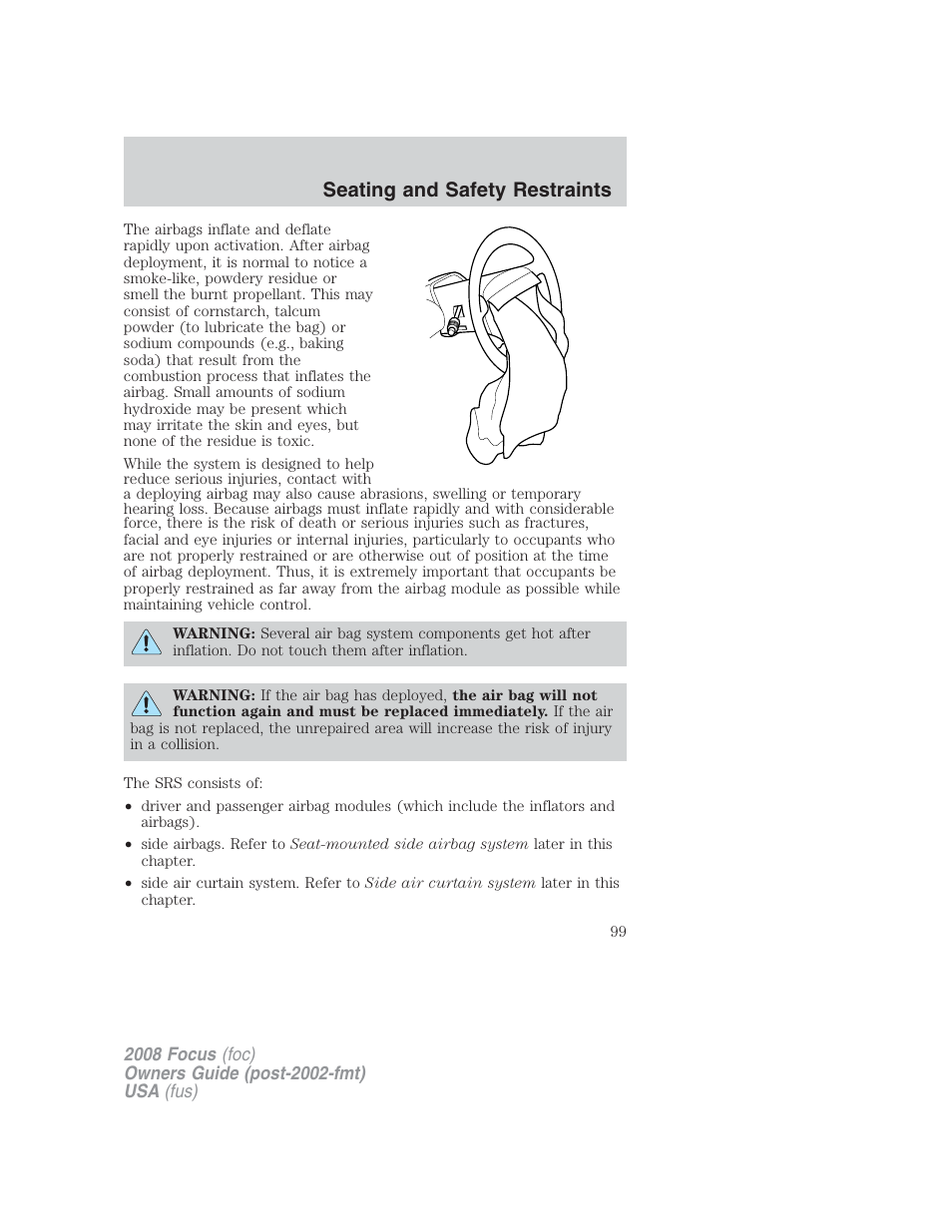 Seating and safety restraints | FORD 2008 Focus v.2 User Manual | Page 99 / 264