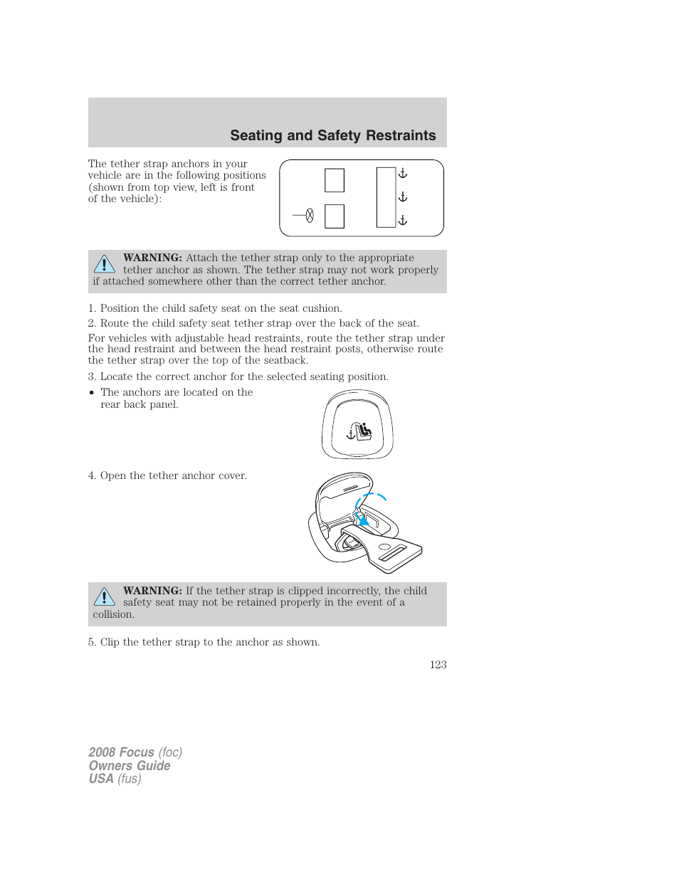 Seating and safety restraints | FORD 2008 Focus v.3 User Manual | Page 123 / 258