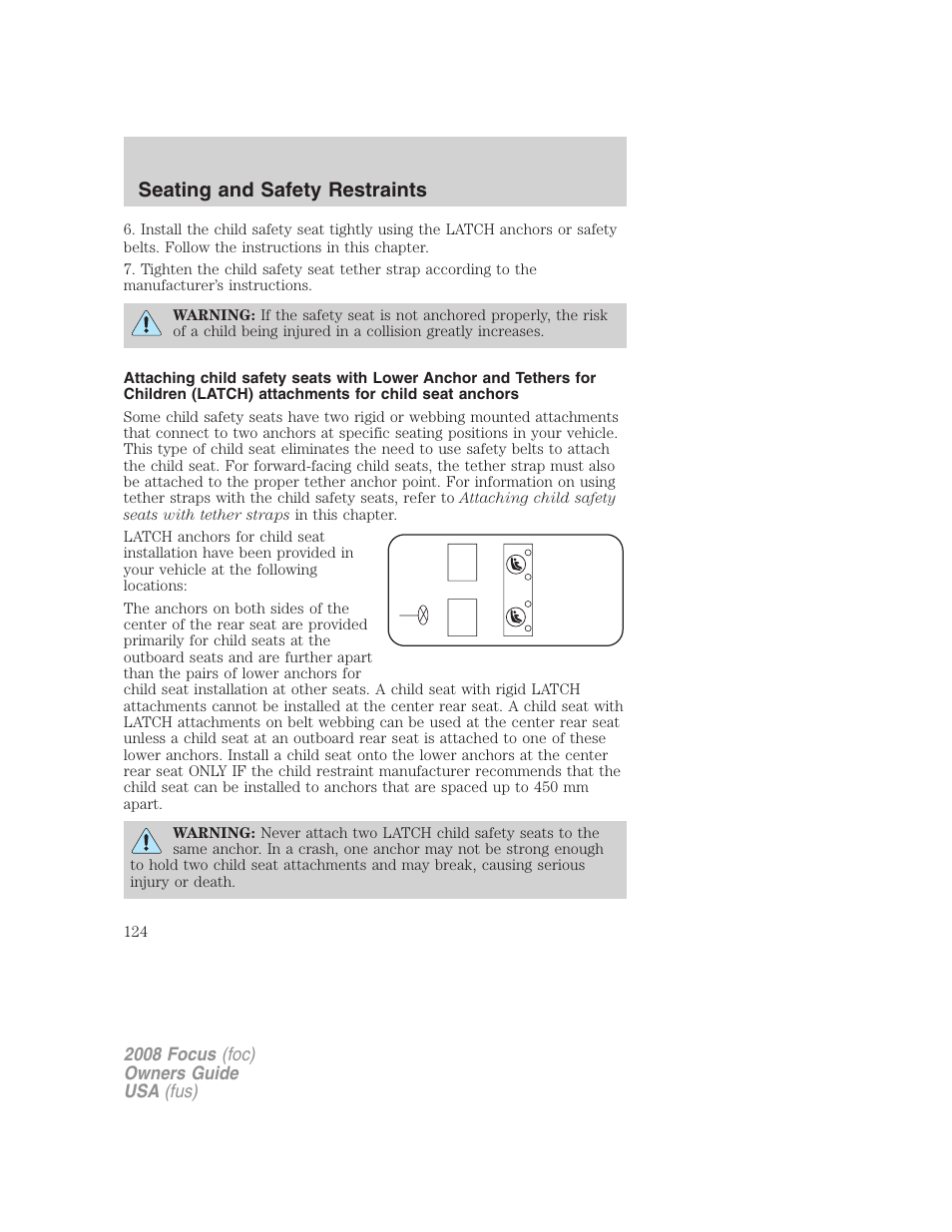 Seating and safety restraints | FORD 2008 Focus v.3 User Manual | Page 124 / 258