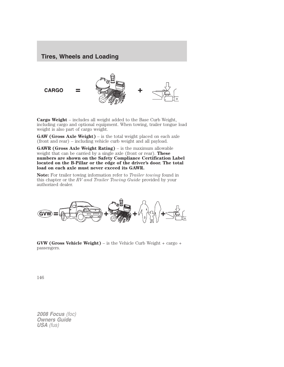 Tires, wheels and loading | FORD 2008 Focus v.3 User Manual | Page 146 / 258