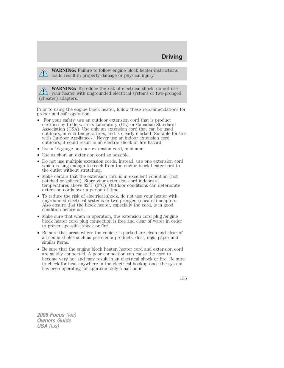 Driving | FORD 2008 Focus v.3 User Manual | Page 155 / 258