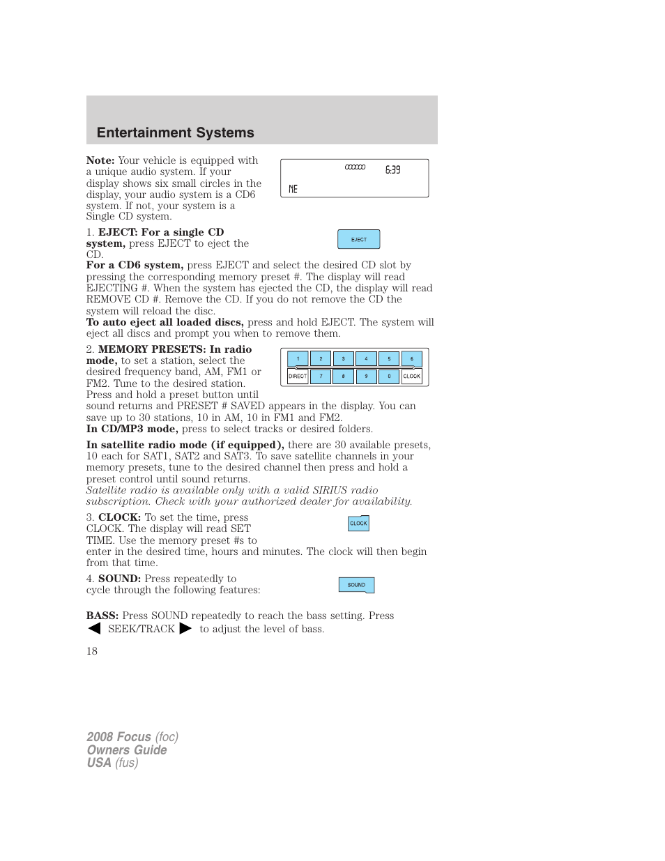 Entertainment systems | FORD 2008 Focus v.3 User Manual | Page 18 / 258