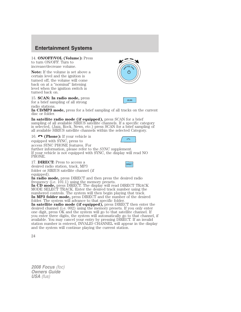 Entertainment systems | FORD 2008 Focus v.3 User Manual | Page 24 / 258