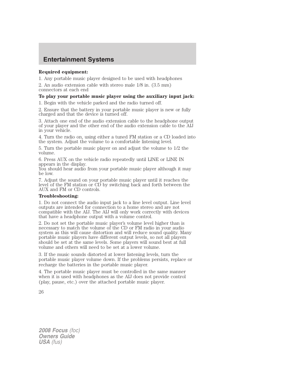 Entertainment systems | FORD 2008 Focus v.3 User Manual | Page 26 / 258