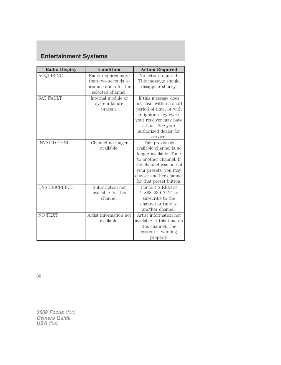 Entertainment systems | FORD 2008 Focus v.3 User Manual | Page 30 / 258