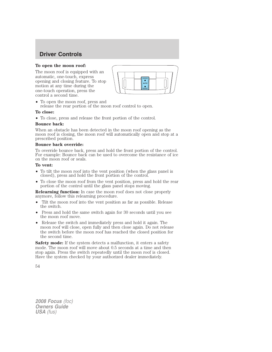 Driver controls | FORD 2008 Focus v.3 User Manual | Page 54 / 258