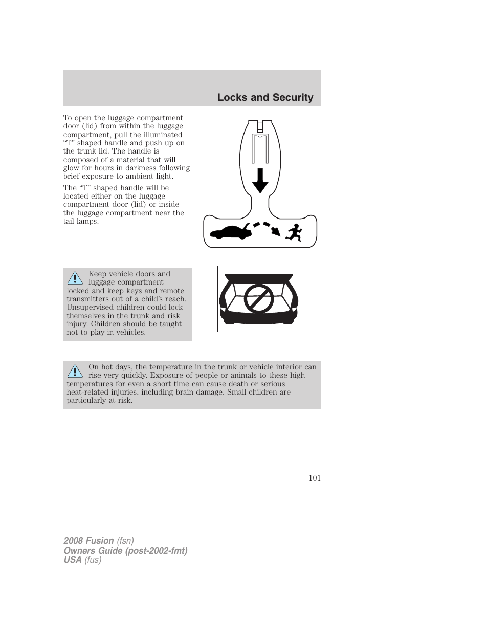 Locks and security | FORD 2008 Fusion User Manual | Page 101 / 304