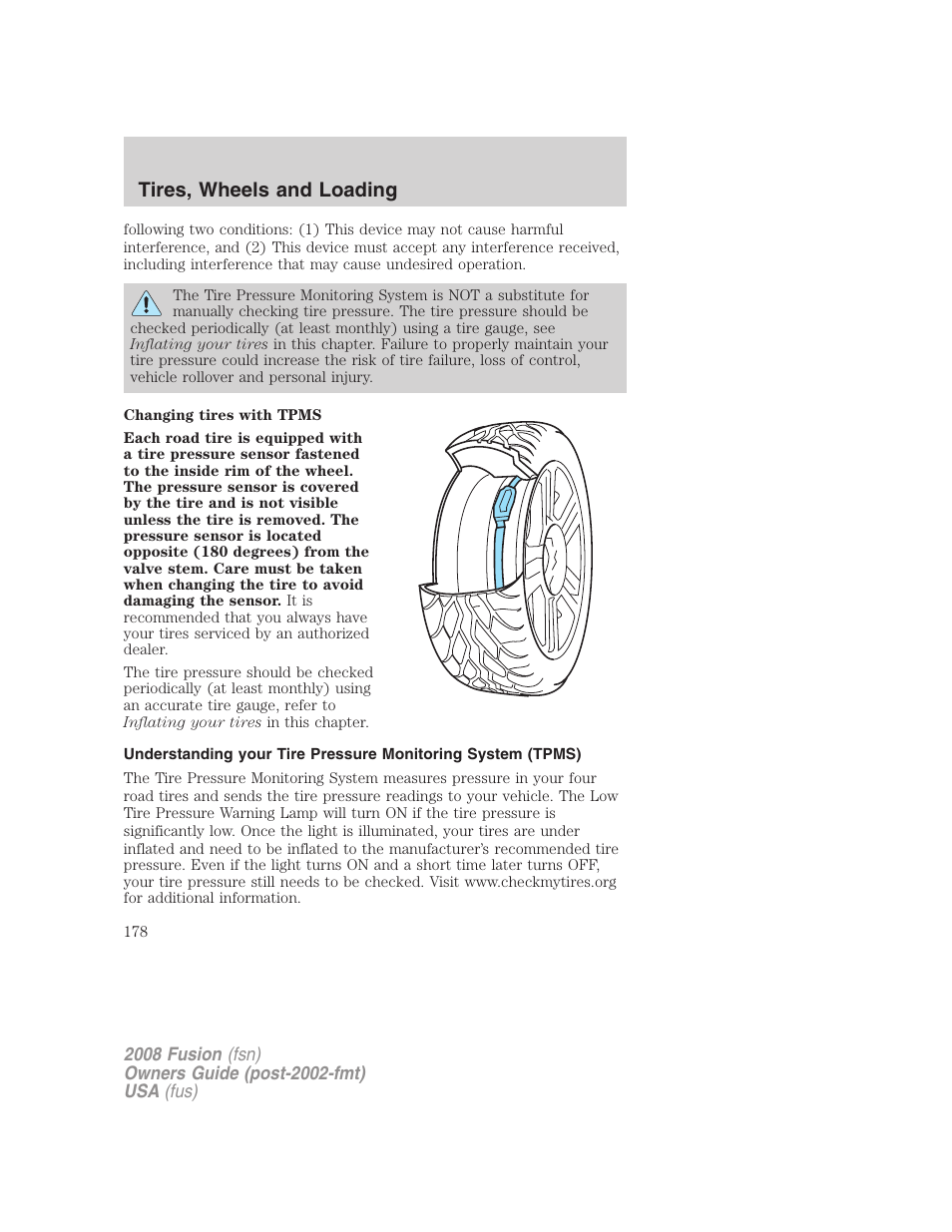 Tires, wheels and loading | FORD 2008 Fusion User Manual | Page 178 / 304