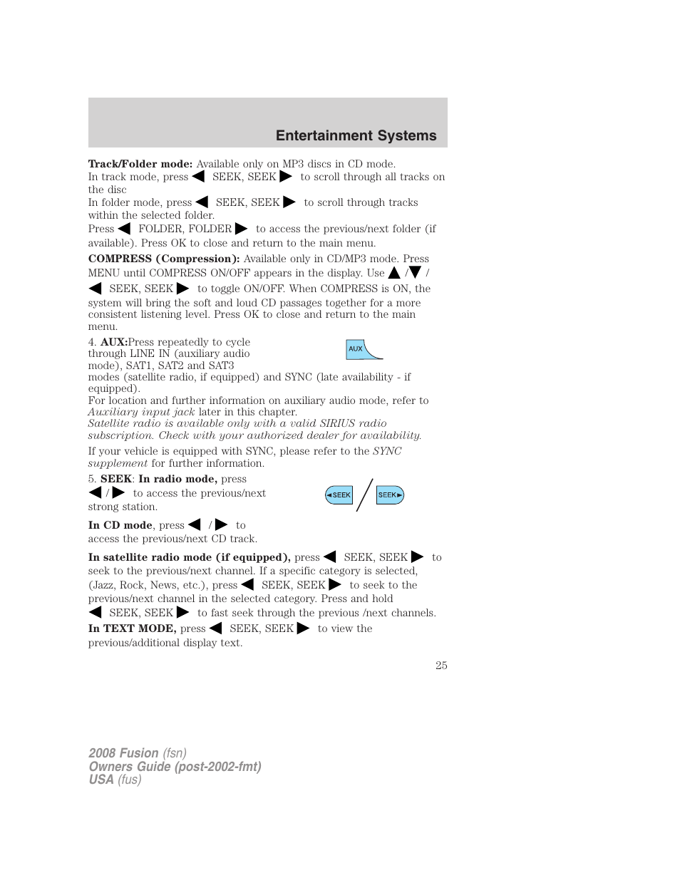 Entertainment systems | FORD 2008 Fusion User Manual | Page 25 / 304