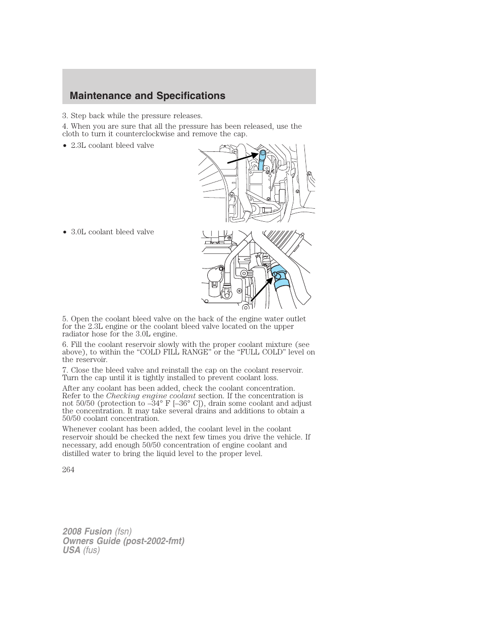Maintenance and specifications | FORD 2008 Fusion User Manual | Page 264 / 304