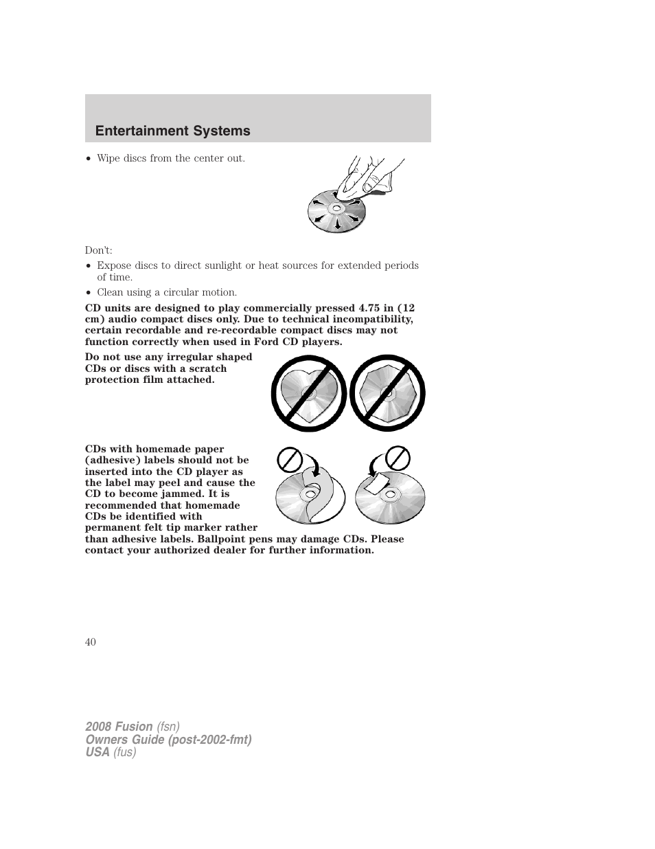 Entertainment systems | FORD 2008 Fusion User Manual | Page 40 / 304