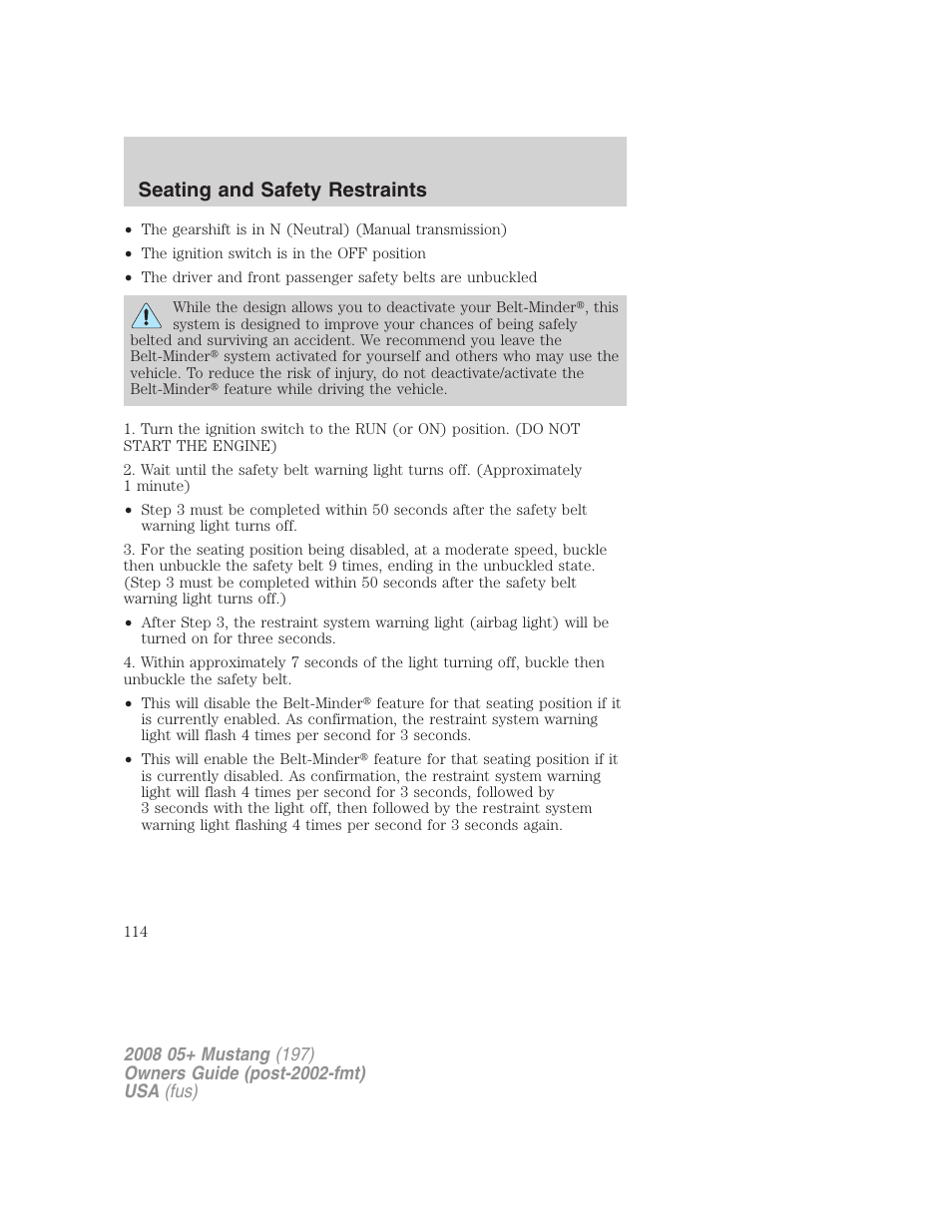 Seating and safety restraints | FORD 2008 Mustang v.1 User Manual | Page 114 / 280