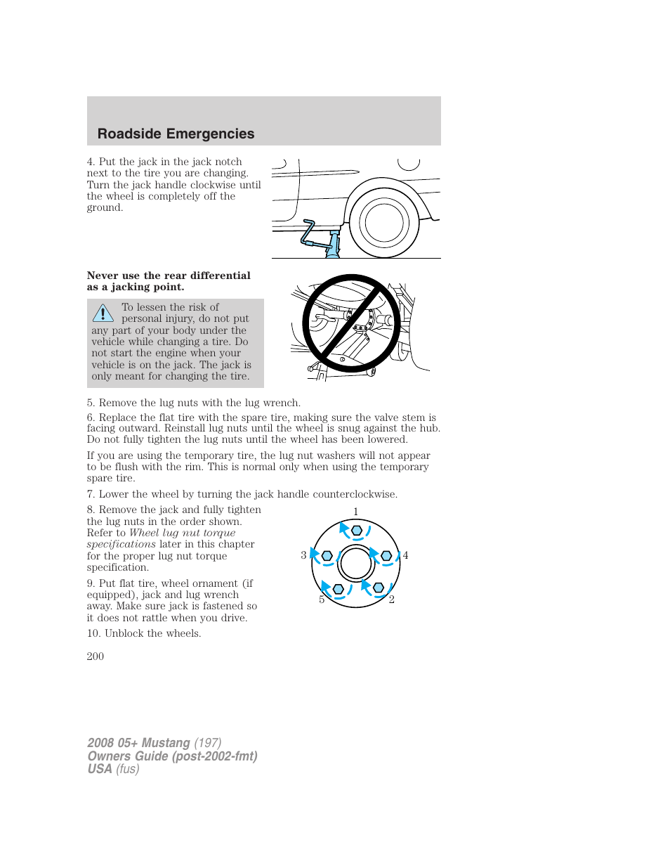 Roadside emergencies | FORD 2008 Mustang v.1 User Manual | Page 200 / 280